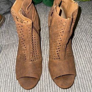 Brown Peep-Toe Ankle Boots